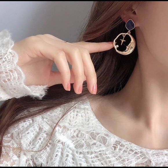 Drop Earring Star Moon Cross Round Earrings - Picture 4 of 6